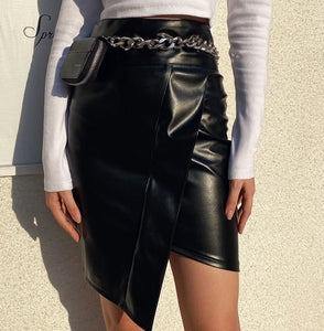 OFFICE EXECUTIVE BLACK FAUX LEATHER SKIRT