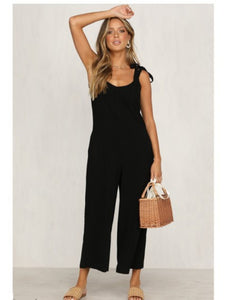Back solid jumpsuit ladies summer wide leg dress