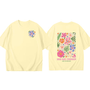 Lady's Flower Printed Colored Cotton OversizeT T-shirt
